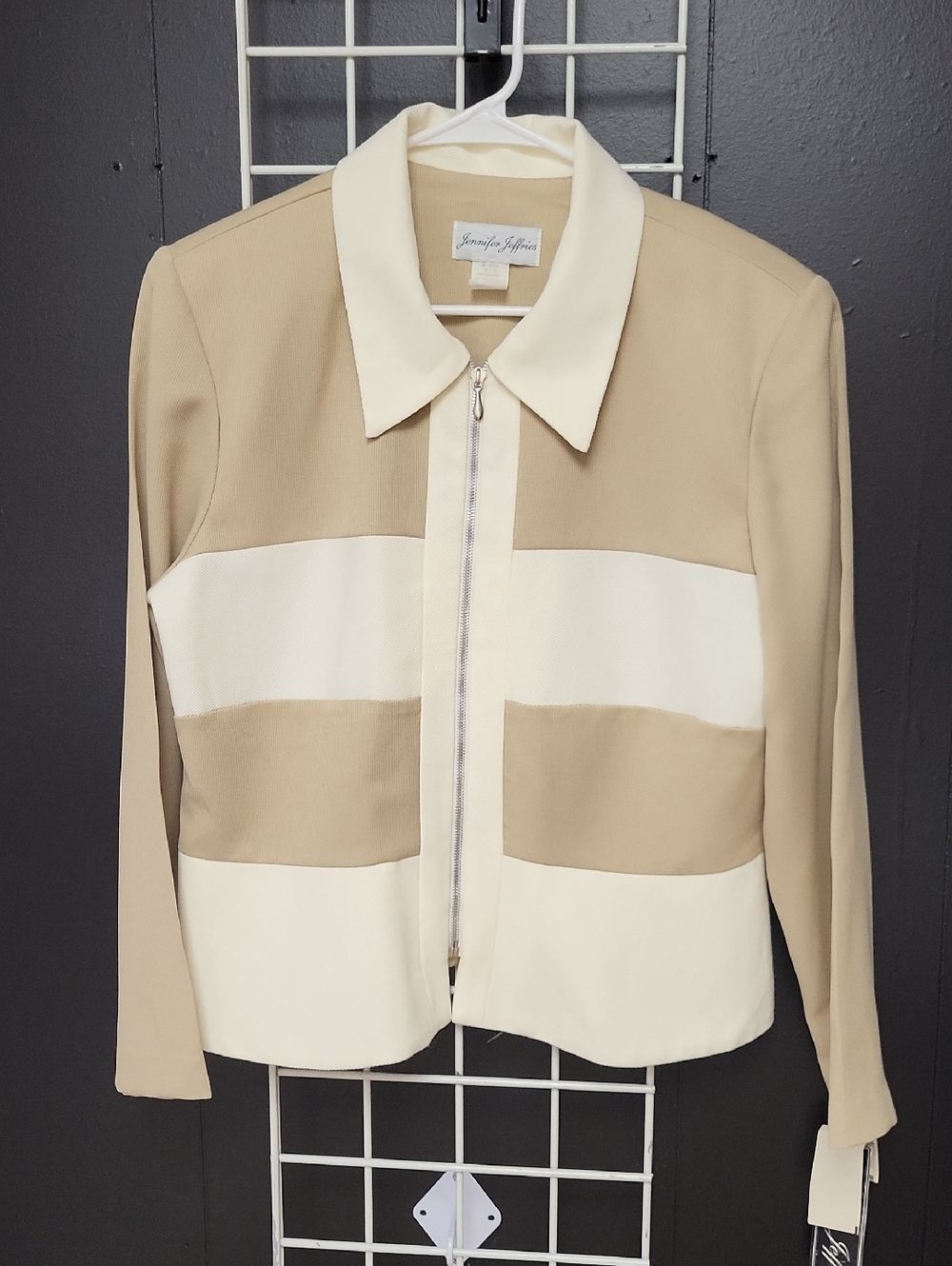 Vtg. NWT Jennifer  Jefferies 2-Tone Cream & Tan Zip Front Jacket, Size 14